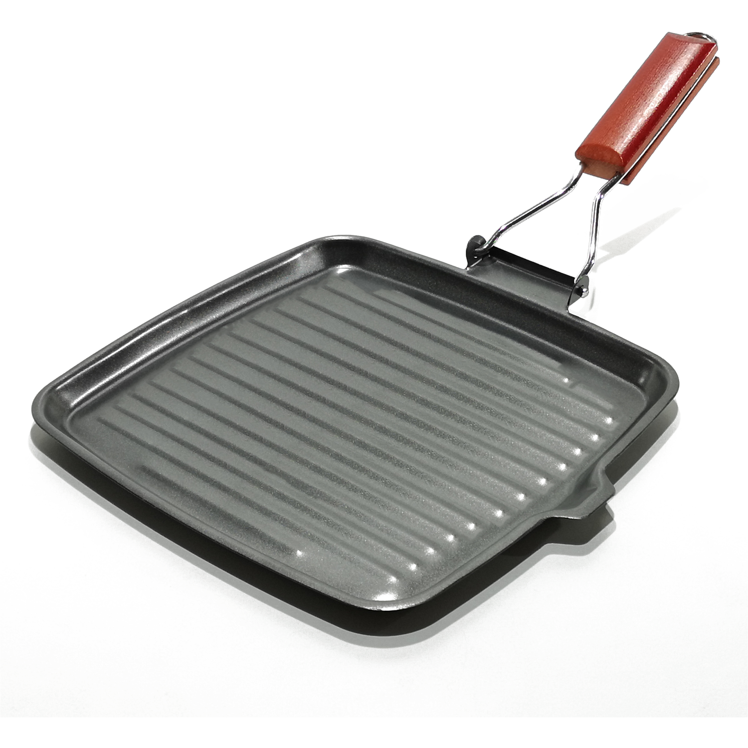 GUSTO CASA - Bistecchiera Antiaderente in acciaio al carbonio con manico pieghevole 25x25 cm